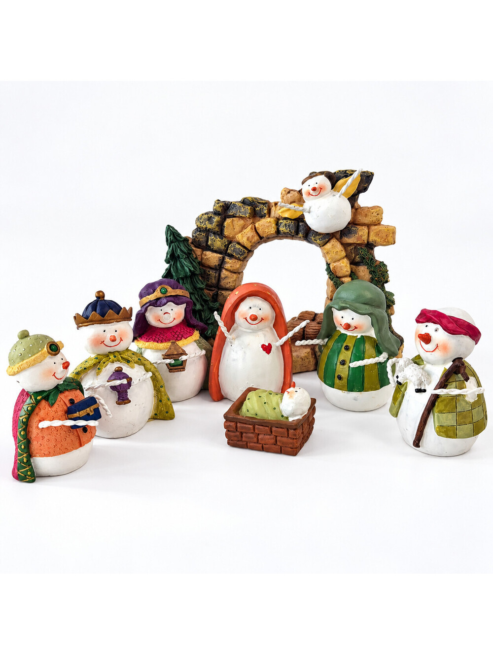 Snowman Nativity 8 Pc Set Resin Whimsical Christmas Creche w/Box Regal Greetings